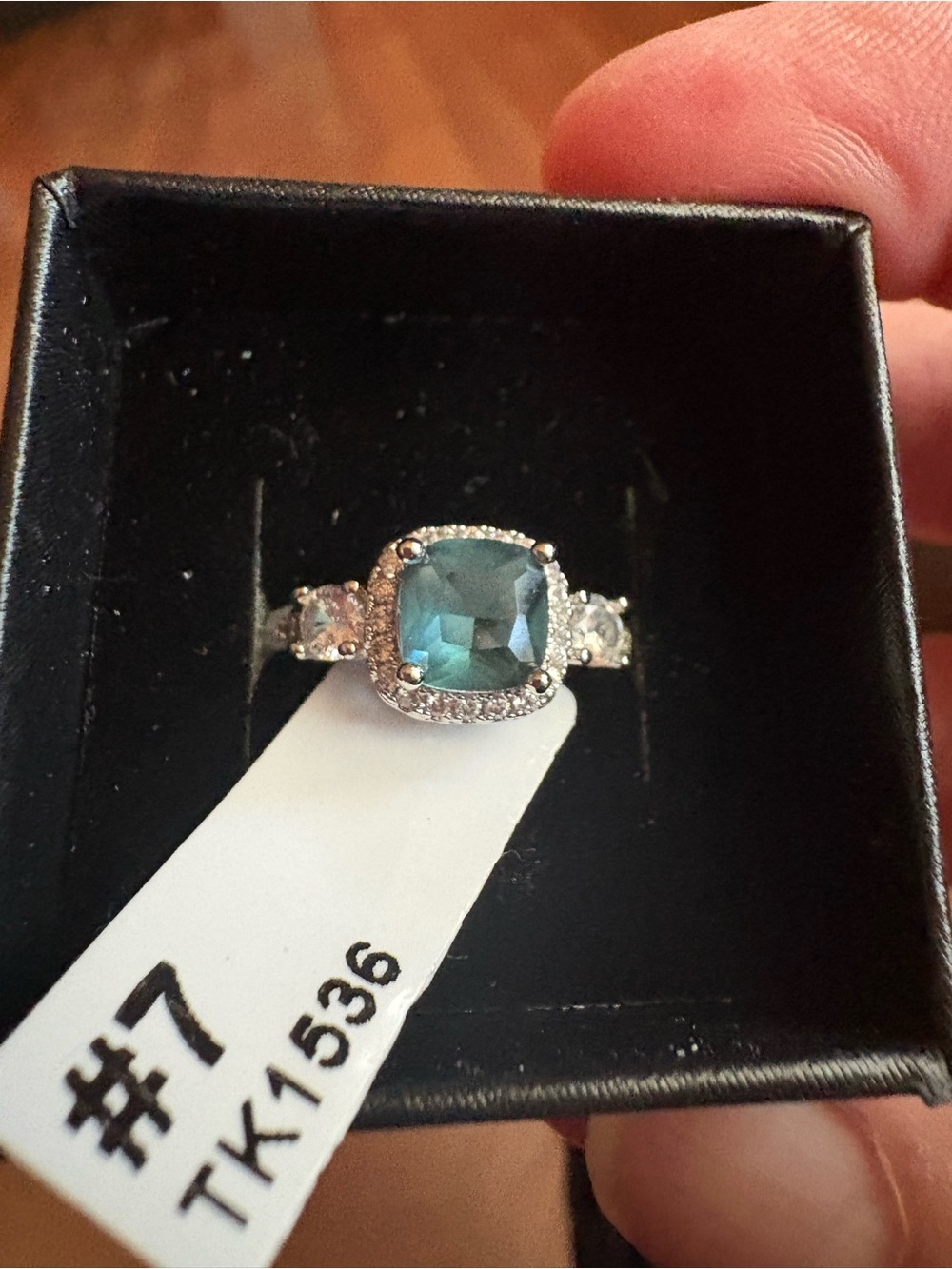 London Blue Topaz Sterling Silver Cushion Halo Ring with Side Stones 925 SS